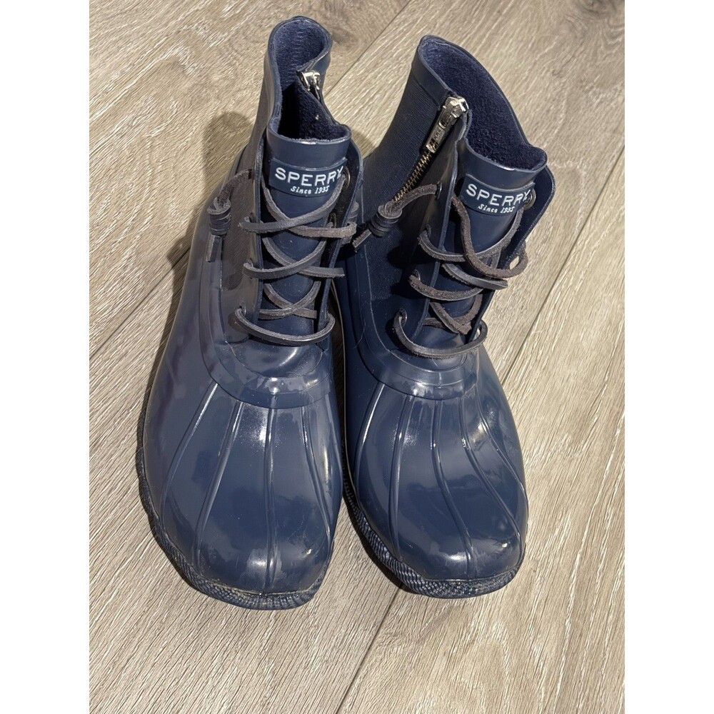 Sperry Top-Sider Blue Ankle Rain Boots Zipper Laces Woman’s 8 - Picture 2 of 5